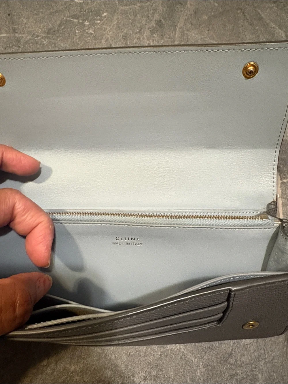 Celine Pebbled Leather Long Wallet in Gray